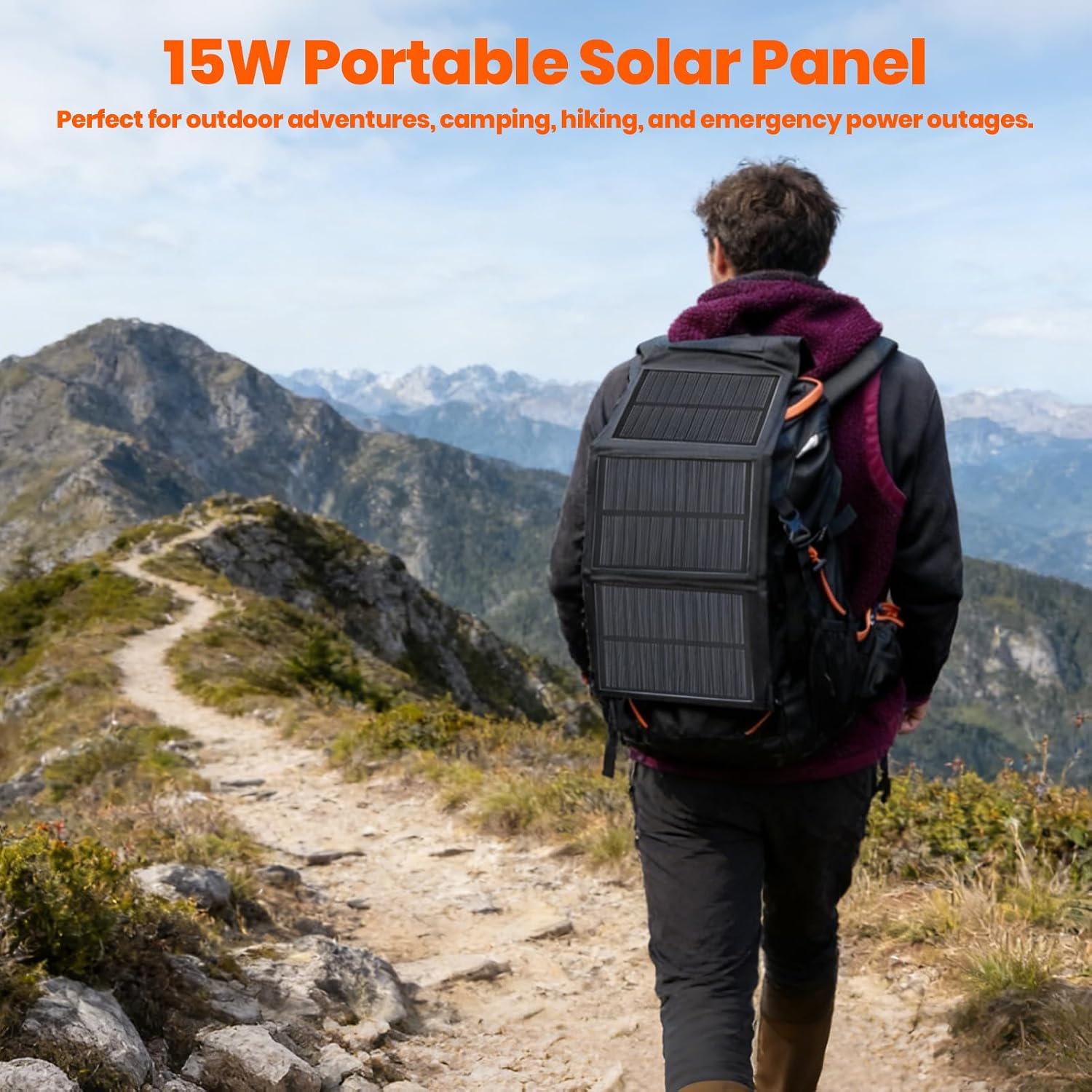 15W Portable Solar Panel Foldable Pack, IP65 Solar Charger for Hiking Camping Tourism, Monocrystalline Solar Energy Panel for Outdoor Supplies, USB 5V Output f image 2