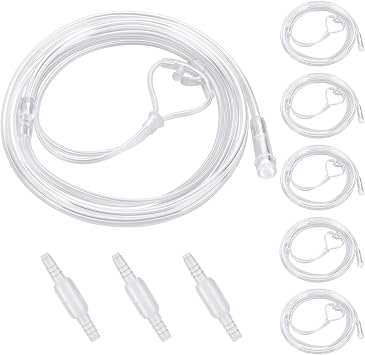 5 Pack Cannula Nasal 7 FT Super Soft Nasal Cannula Tubing for Oxygen Nose Tubing - High Flow, Kink Resistant, Highly Visible, Lightweight Tubing with 3 Pack Oxygen Tubing Connector