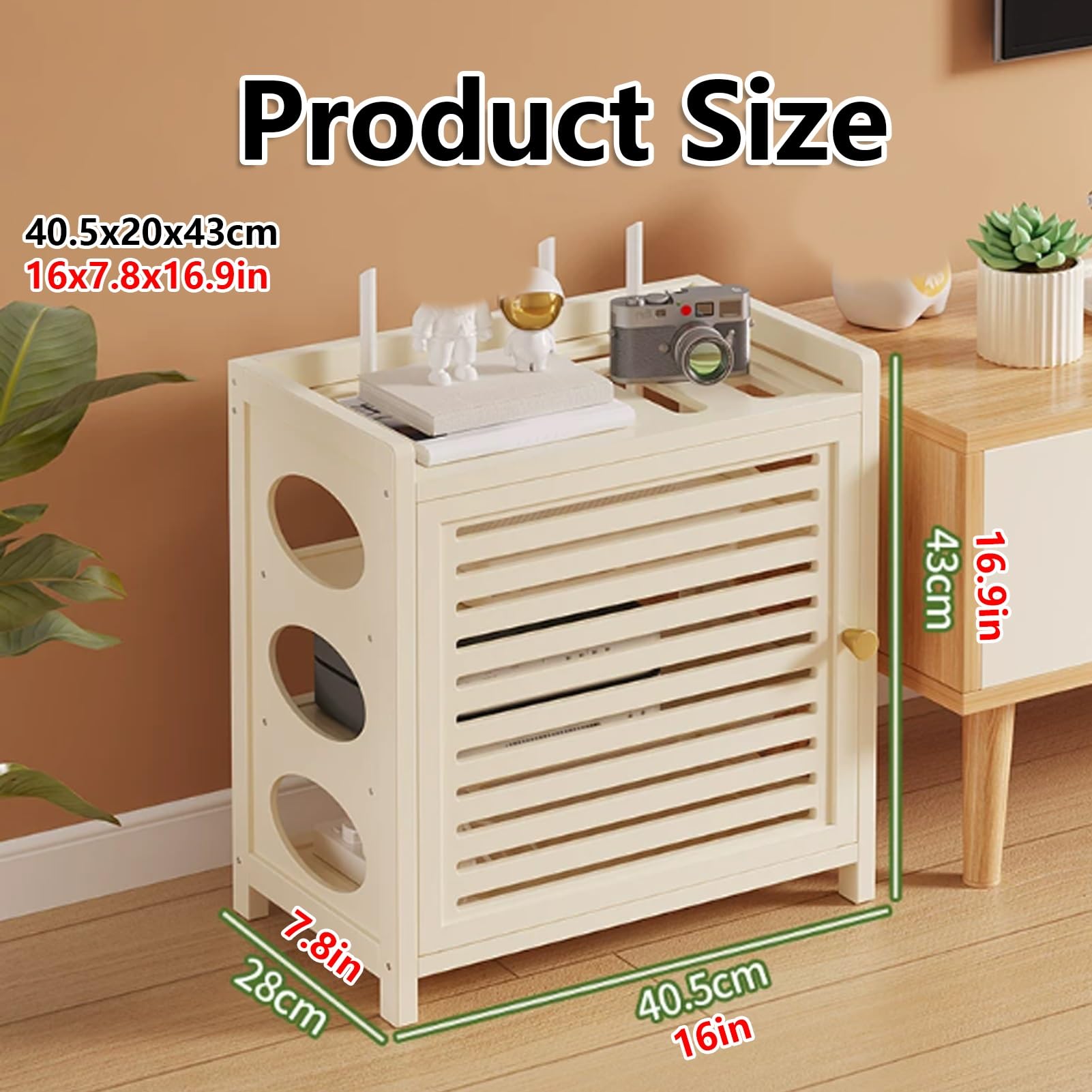 Holz Aufbewahrungsschrank Mit Tür Für WLAN-Router – Regal-Organizer Zur Abdeckung Von Schaltkästen Und Kabeln, Für Wohnzimmer, Schlafzimmer & Büro(Wit,40.5x28x43cm)