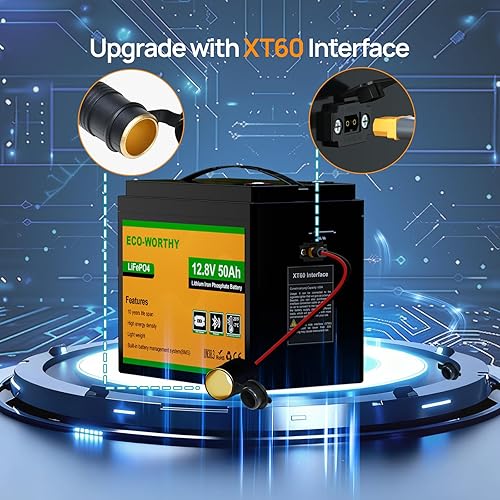 Miniatura 2 de ECO-WORTHY Batería de litio LiFePO4 de 12 V 50 Ah con interfaz XT60, Bluetooth 5.0, protección a baja temperatura, se conecta al inversor de