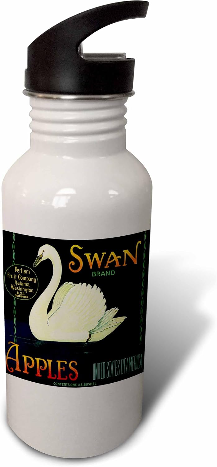 3dRose Swan Brand Apples Washington USA with White Swan Swimming in the Water 21 oz Sports Water Bottle
