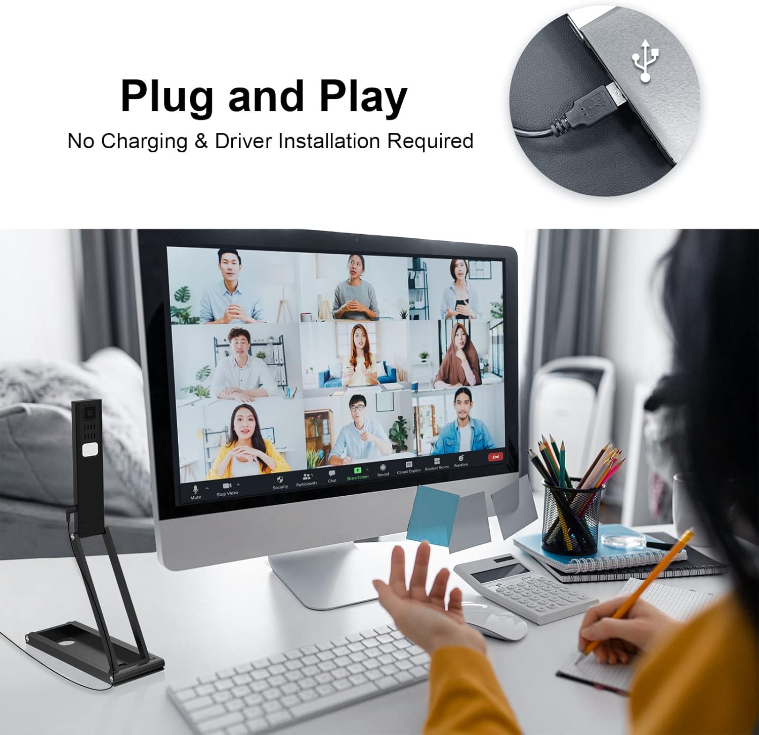 Document Camera/Webcam/Visualizer - VIISAN Plug-n-Play USB Document Webcam for Windows & Mac, Built-in Mic & LED Lights, 1944P Document Camera for Remote Teaching & Working, Video Calling & Recording