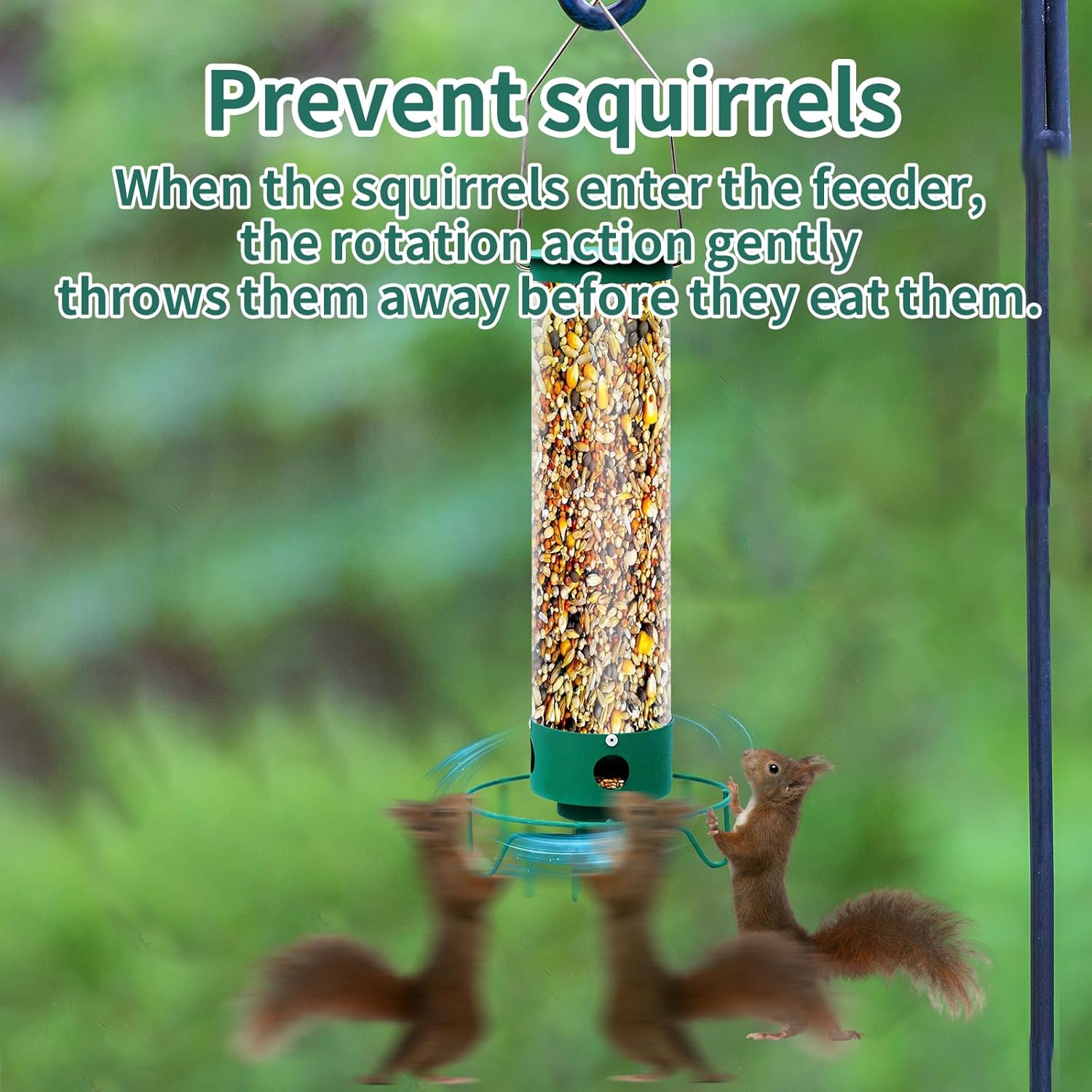 Metal Outdoor Hanging Bird Squirrel Proof Feeder, Equipped with Anti Squirrel Rotating Perch Ring Device, of Tube Bird Feeders On Garden Terraces - Image 3