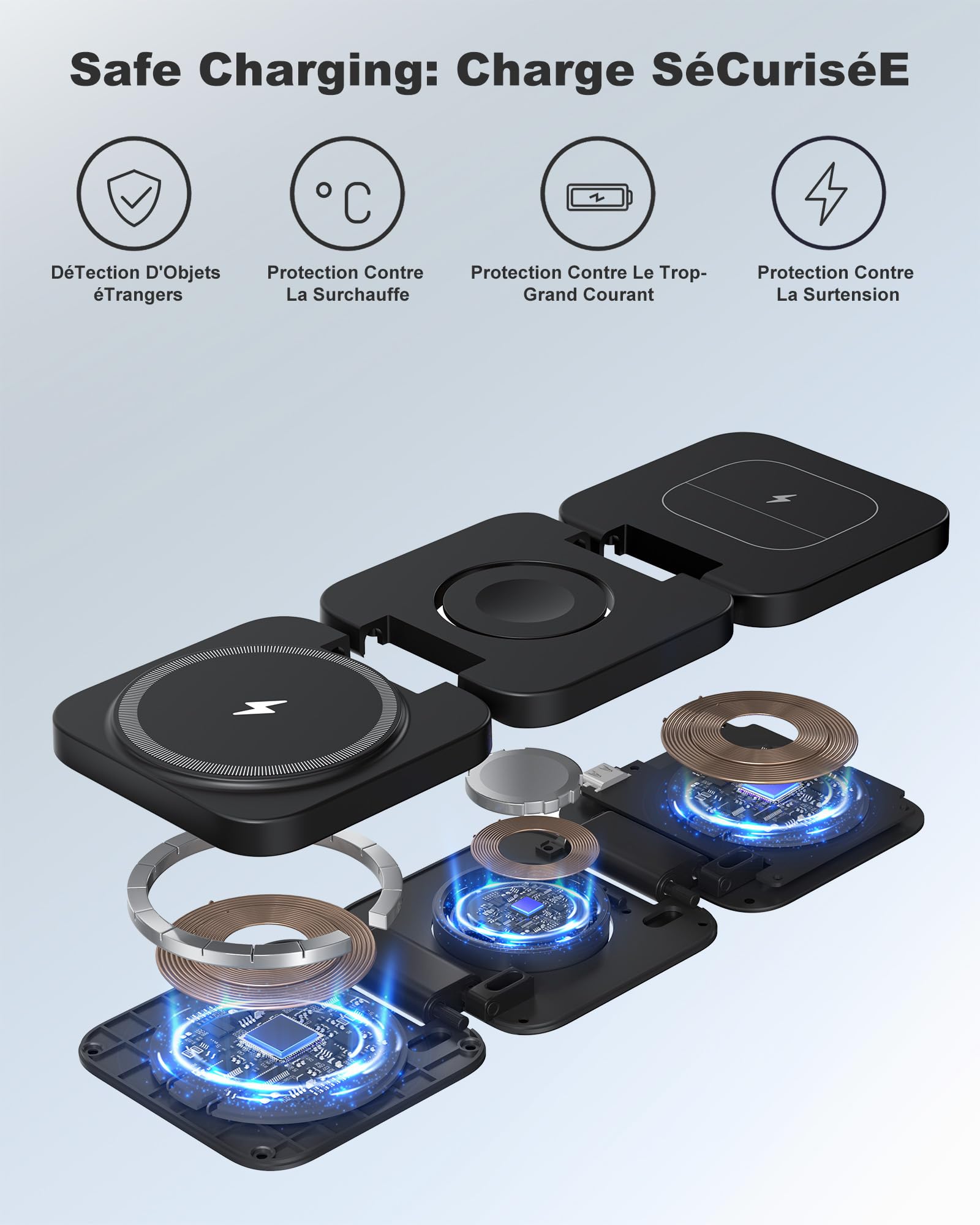 KU XIU Chargeur Induction pour Samsung, Magnétique Pliable Chargeur sans Fil pour Galaxy S25 Ultra S24 S23 S22 Note Z Fold Flip, Chargeur 3 en 1 pour Galaxy Watch Ultra 7 6 5 4, pour Galaxy Buds