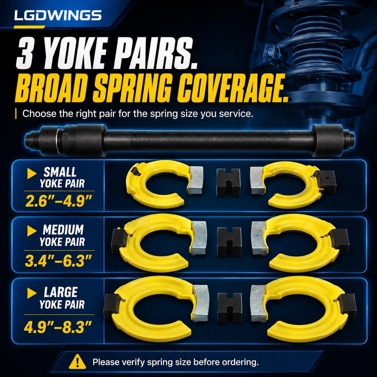 Heavy Duty Strut Spring Compressor Tool, 3 Yoke Pairs, 9921 lb Impact Ready
