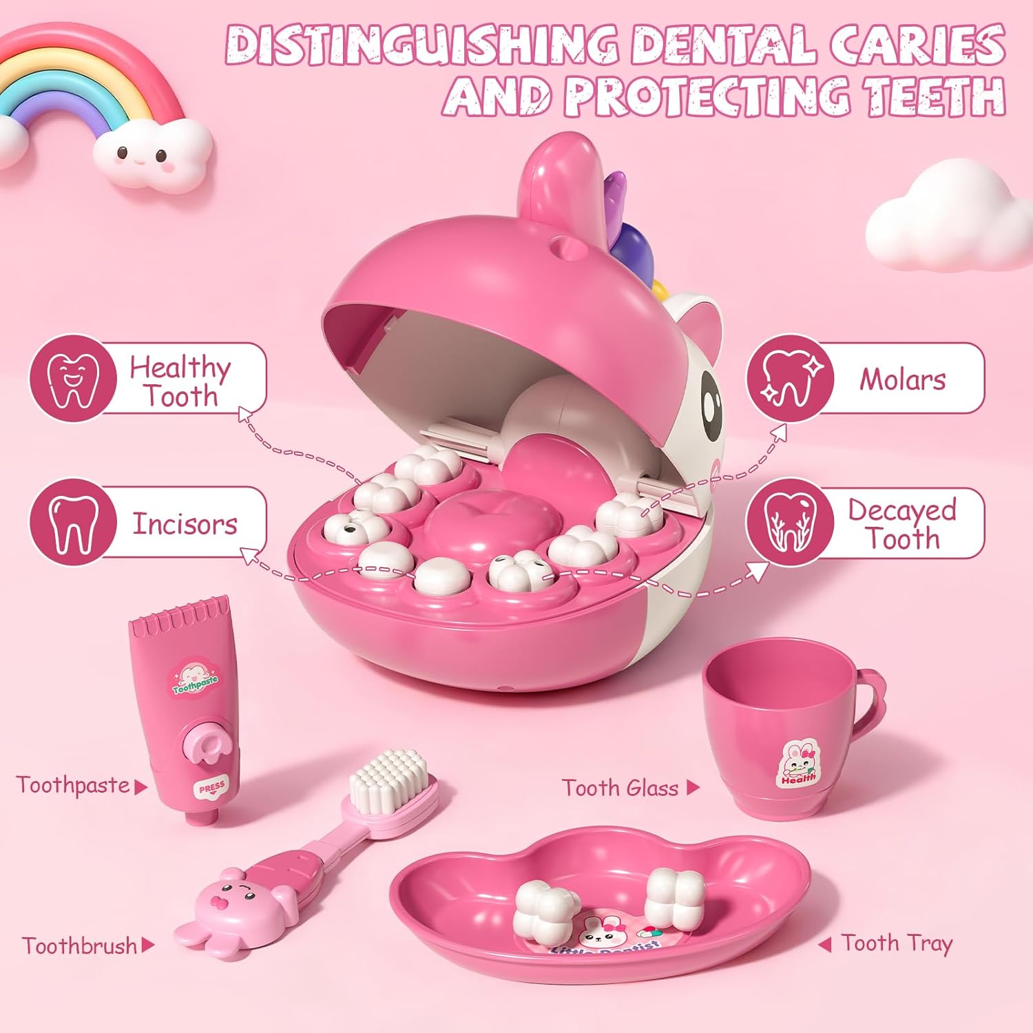 Dentist Play Set Toys for Girls, Doctor Kit for Toddlers 3-5, Unicorns Pretend Play Girl Toys 3 4 5 6 7 8 Years Old, Kids Doctor Playset with Light & Sound, Birthday Gifts for 3 4 5 6 7 8 Year Old