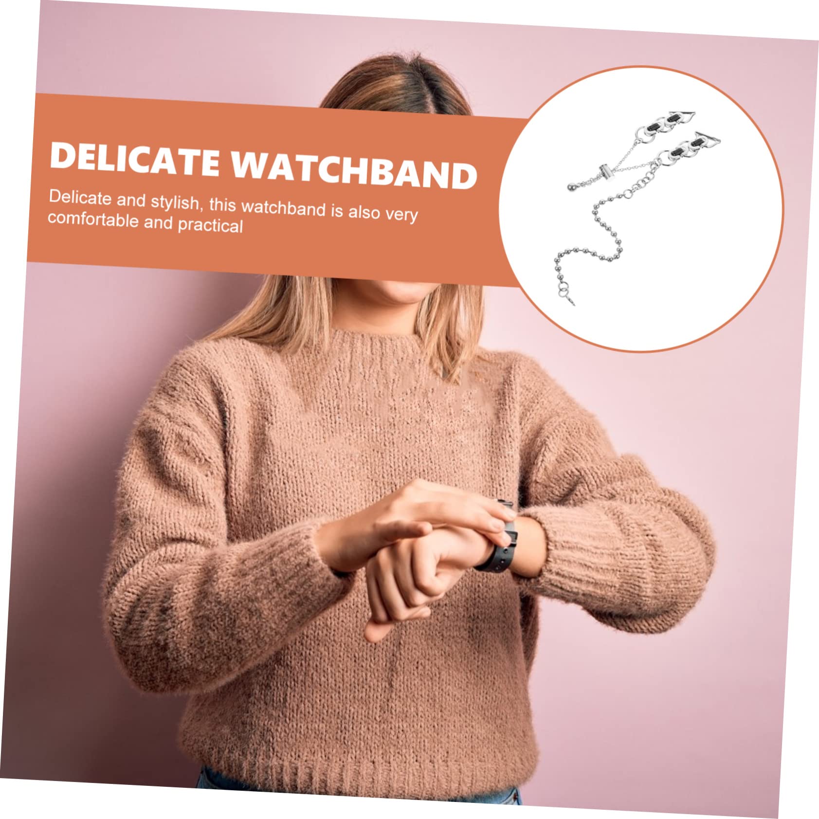 UPKOCH Montre En Acier Inoxydable 3 Pièces Double Tour Chaîne De Perles Ceinture