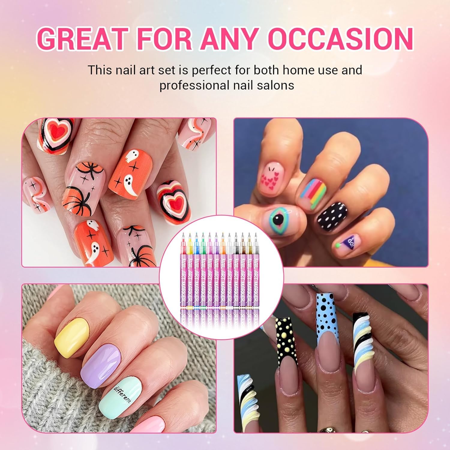 12 Colors Nail Art Pens, Fine Tips Nail Polish Pens Quick Dry, Dotting Pen Acrylic Painted Pen Kit 3d Nail Polish Pens Drawing Painting for Diy Nails Art Design Manicure Tools