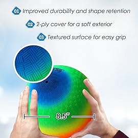 GSE Games & Sports Expert 8.5 Rainbow Inflatable Playground Balls Set with Pump, Kickball, Bouncy Dodge Ball, Handball for Kid/Adult, Perfect for Recess Ball Game, Gym, Yoga, School Sports Activities