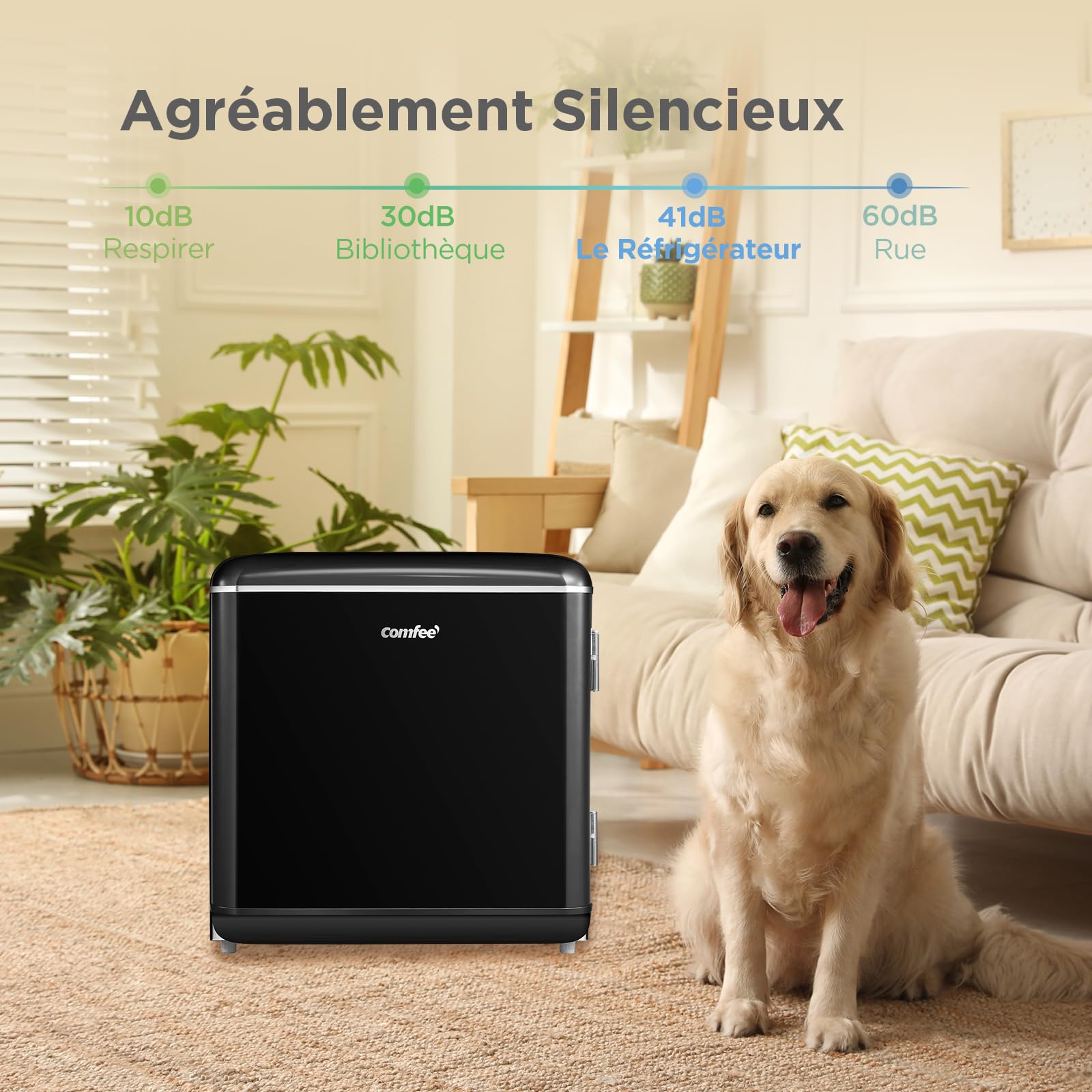 Comfee' RCD50BL2EURT(E) Mini Réfrigérateur Monoporte 47L Design Rétro Noir
