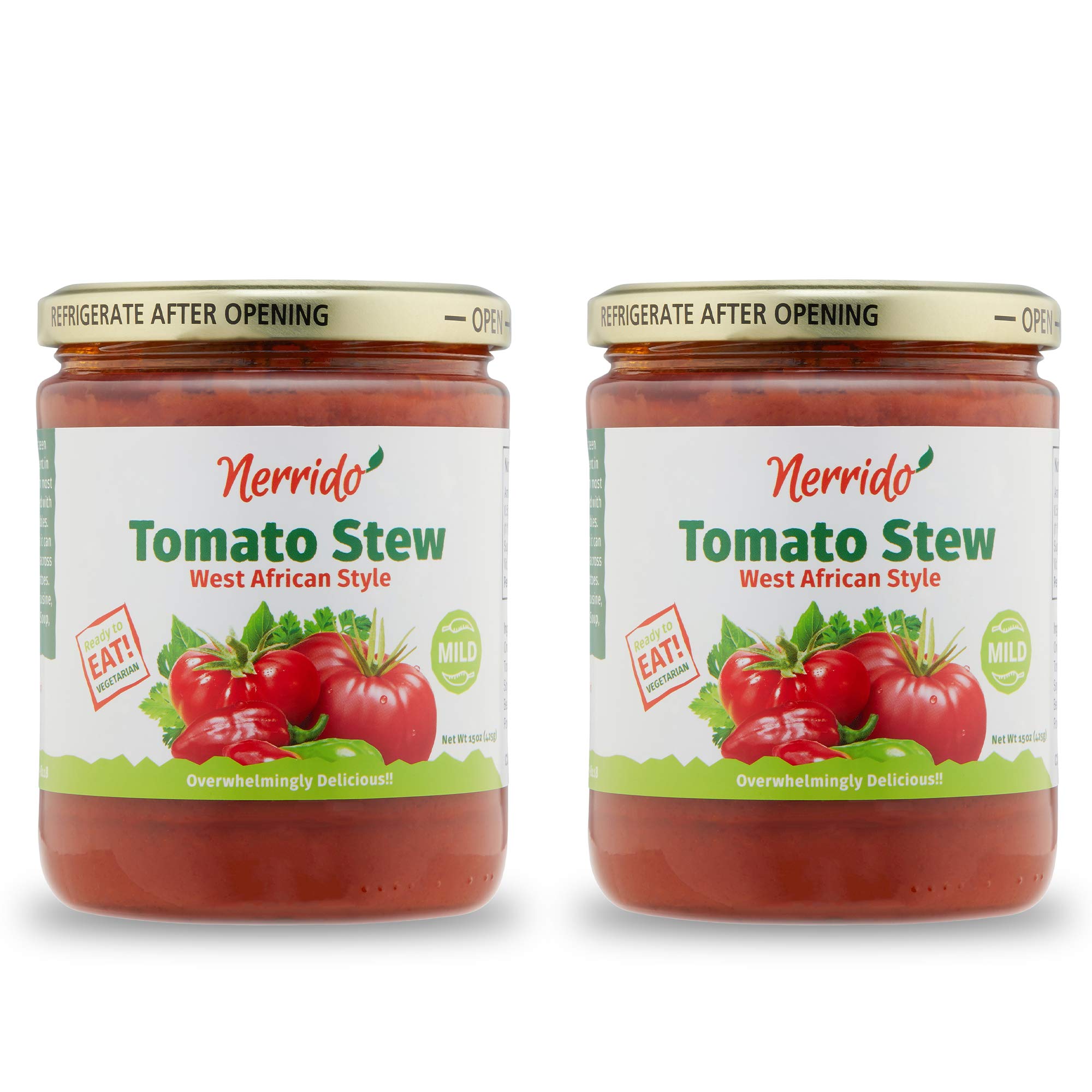 Nerrido Canned Tomato Stew & Jollof Rice Red Sauce, African Style Pasta Sauce with Vegetables and Spices 16oz (454g) (Mild, 2 Pack)