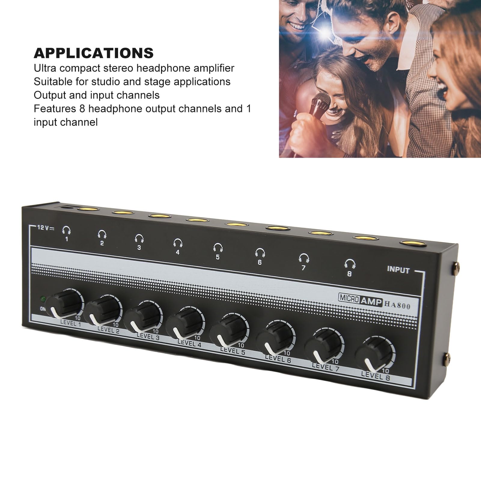 Zunate Amplificador de Auriculares con Distribuidor Estéreo Portátil, Amplificador de Auriculares de 8 Canales con Control de Volumen Amplificador de Auriculares Estéreo de 1 Entrada y