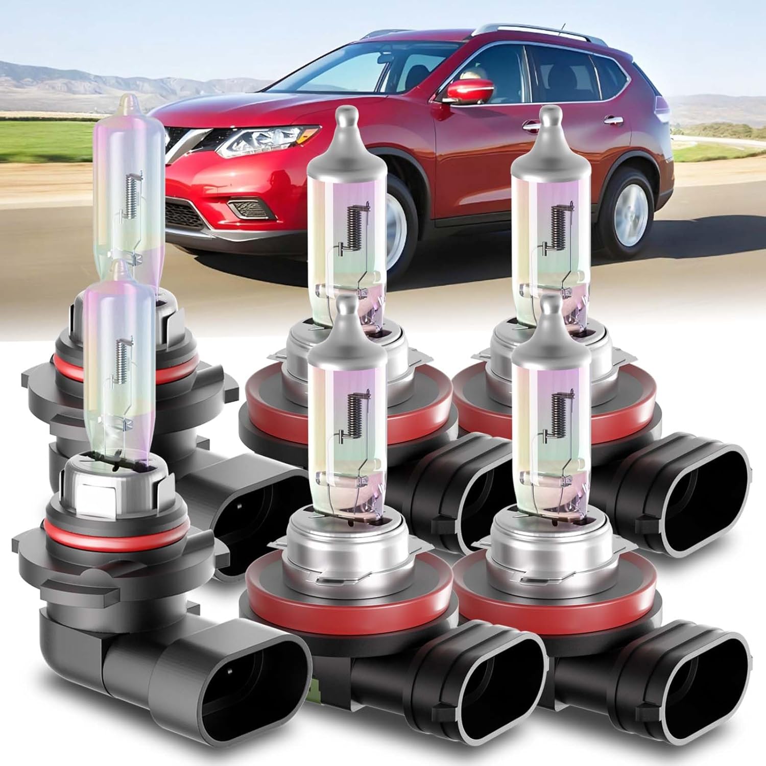 SHENKENUO Fit for Nissan Rogue (2008 2009 2010 2011 2012 2013) Halogen Headlight Bulb, 9005 High Beam + H11 Low Beam - High Performance Headlight Bulbs Combo,Plug-n-Play (Contains 6 Bulbs)