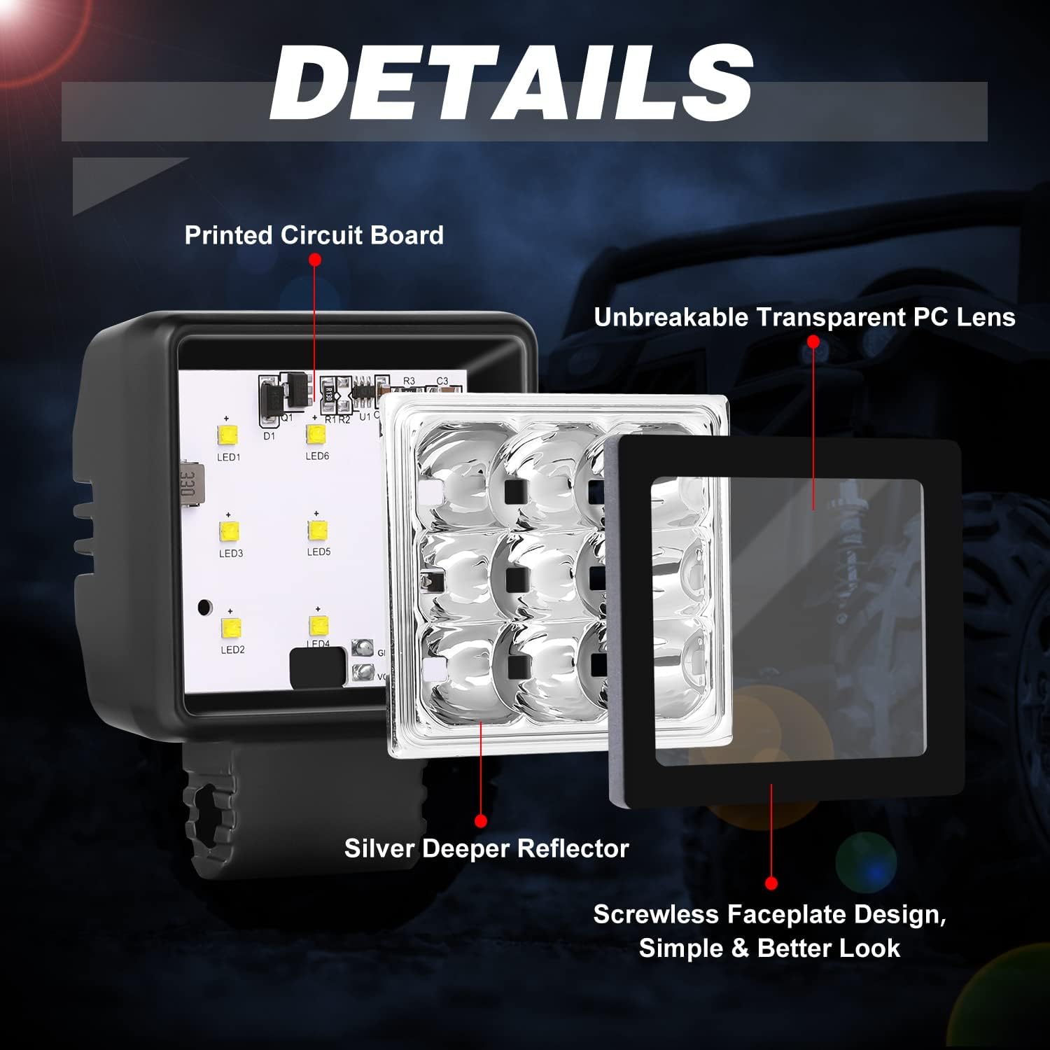 2 Inch Pod Lights 2PCS 54W Motorcycle Driving Fog Light Spot LED Work Light Bar Square LED Cubes Light Pods Reverse Lights for Offroad Jeep F150 Silverado Trucks UTV ATV Dirtbike Boats