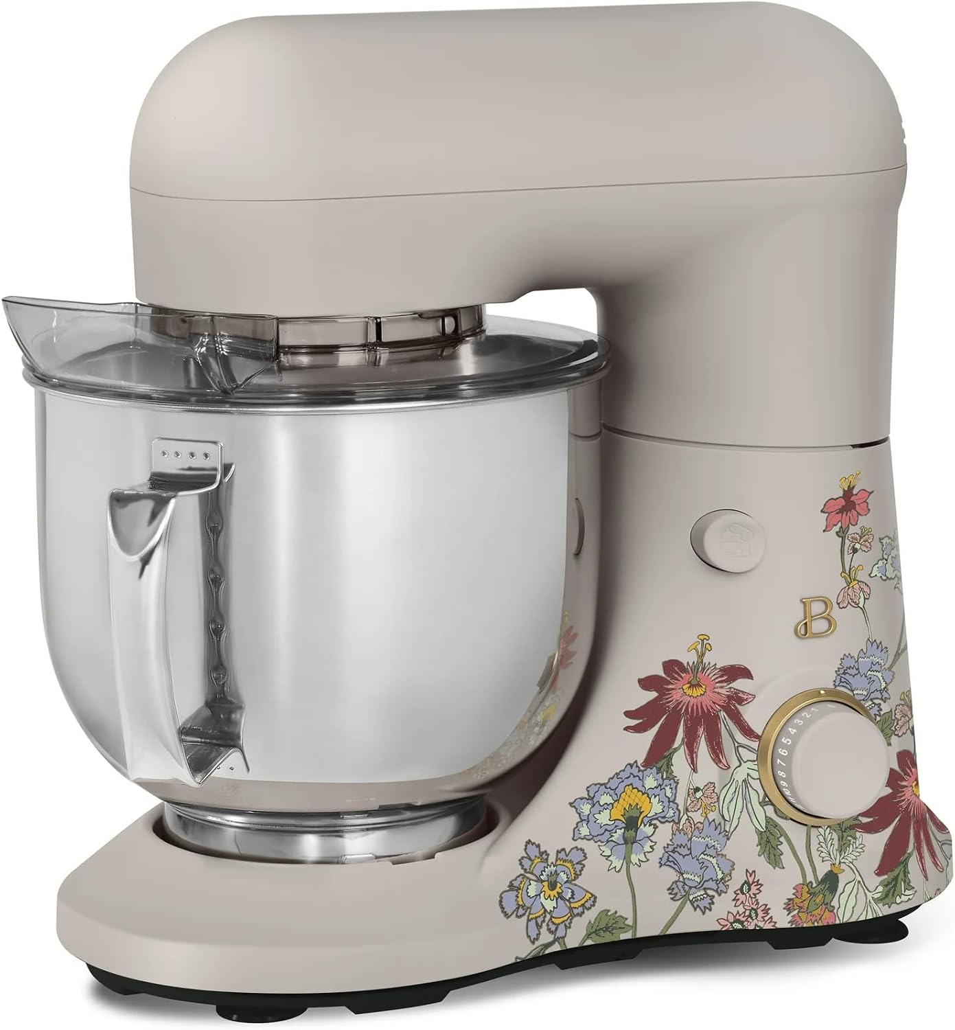 Beautiful 5.3 Qt Stand Mixer, Lightweight & Powerful with Tilt-Head, Wildflower Porcini Taupe by Drew Barrymore
