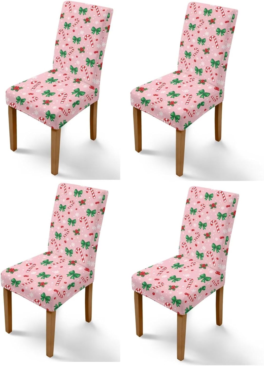 Rnyleeg Christmas Dining Chair Covers Cute Cane Candy Bow Pink Chair Covers for Dining Chairs 4 Machine Washable Kitchen Chair Protector Cover Navidad DecoracióN Casa Ofertas