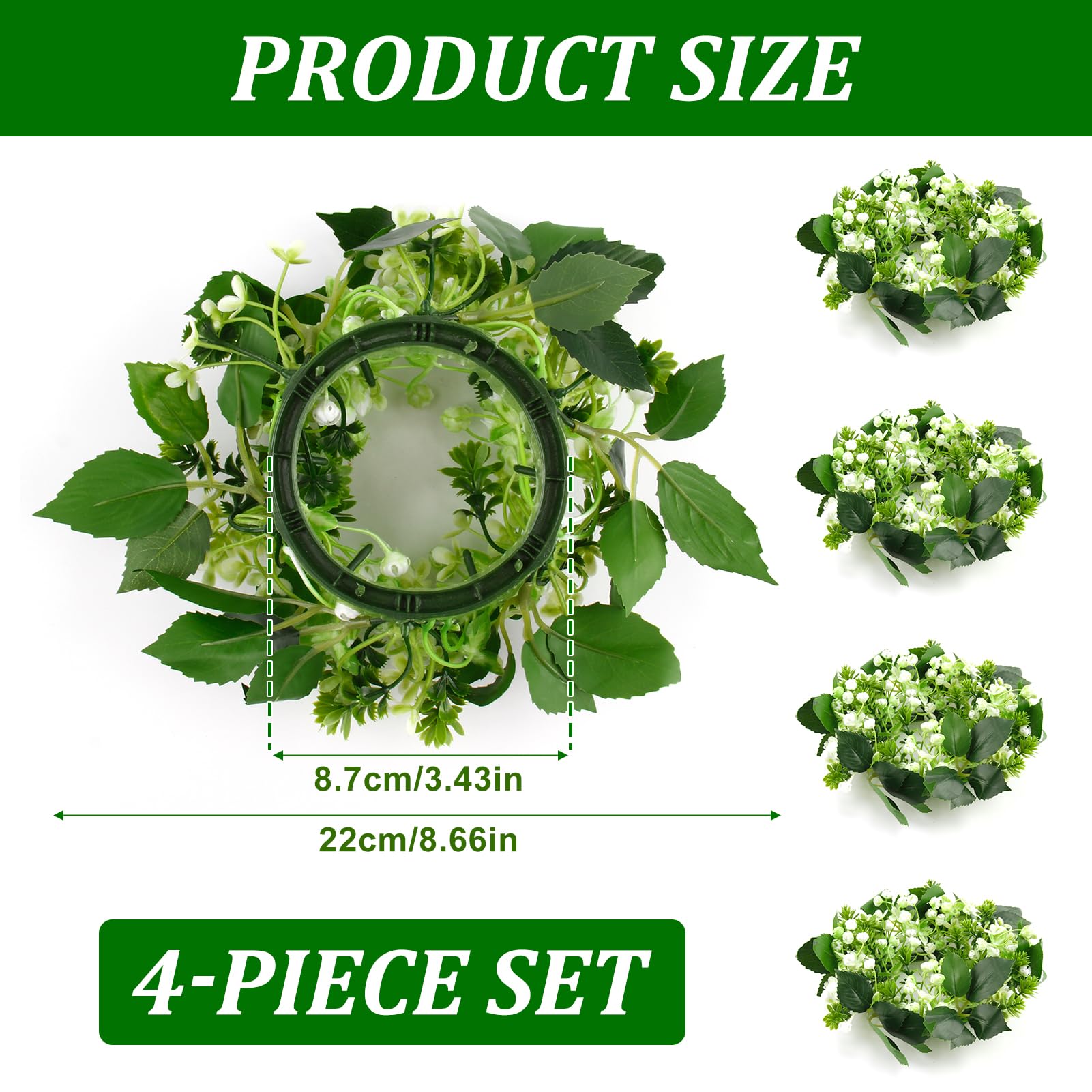 4 anelli per candele da 7,6 cm al centro, artificiali, piccole mini ghirlande di verde per interni, ghirlanda floreale di eucalipto per matrimoni, centrotavola, feste, casa, porte, tavoli, decorazioni