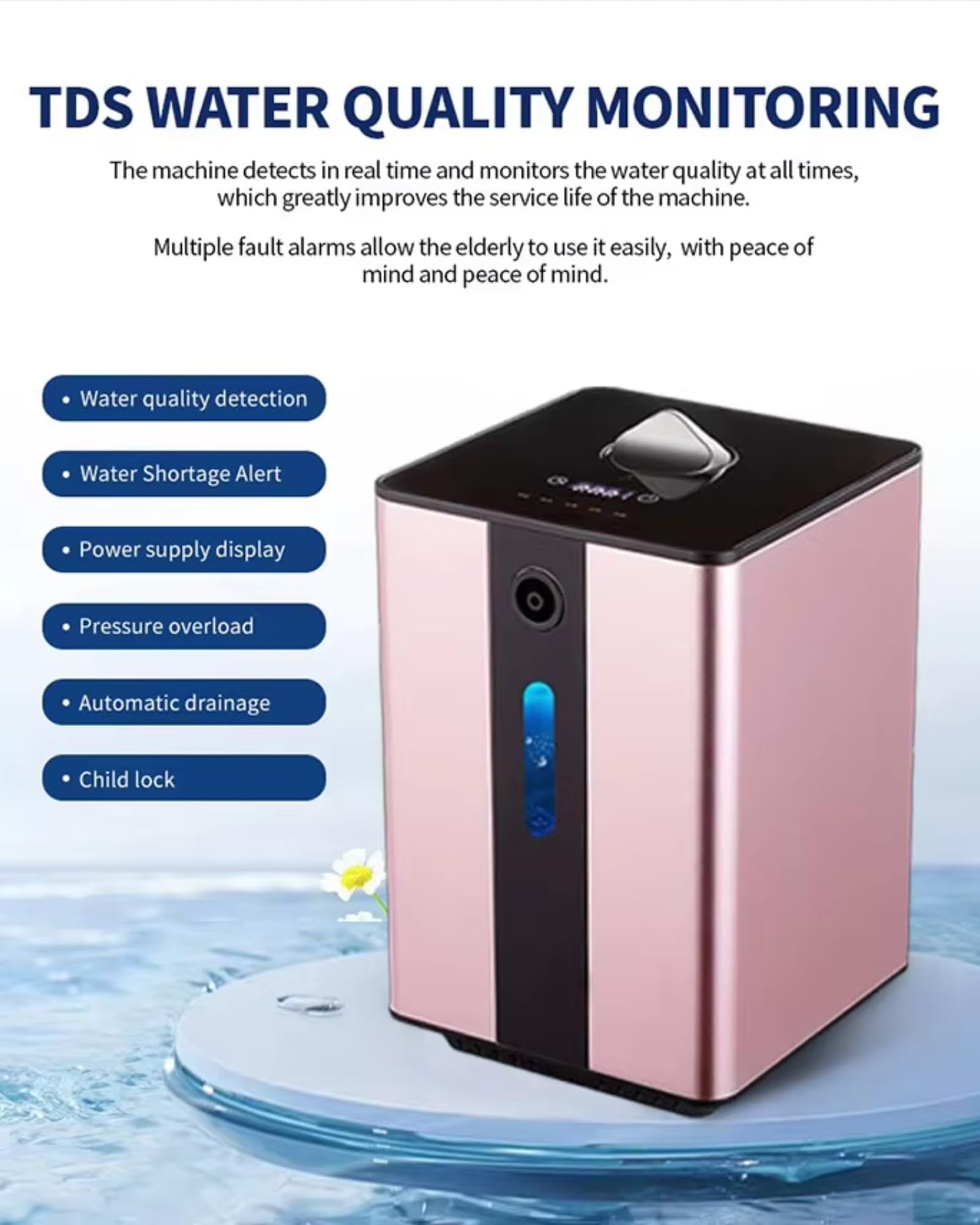 Tragbares Wasserstoff-Inhalationsgerät 225 ml/min, SPE/PEM Wasserstoffgenerator, Kompakter und Leiser Inhalator für Zuhause, Büro und Reisen, EIN-Knopf-Bedienung Pink 225ml/min