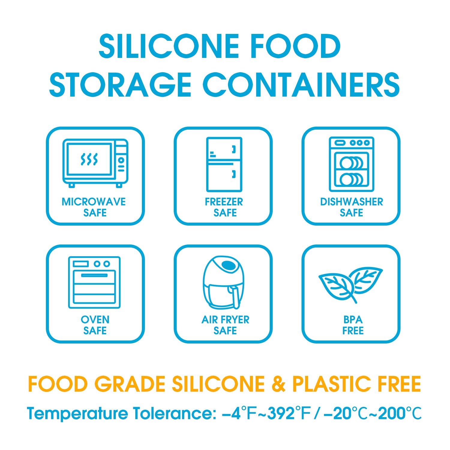 Juego de 6 recipientes de silicona para almacenamiento de alimentos con tapa, recipientes de silicona de carcasa dura con líneas de medición, microondas, congelador, horno, lavavajillas, sin