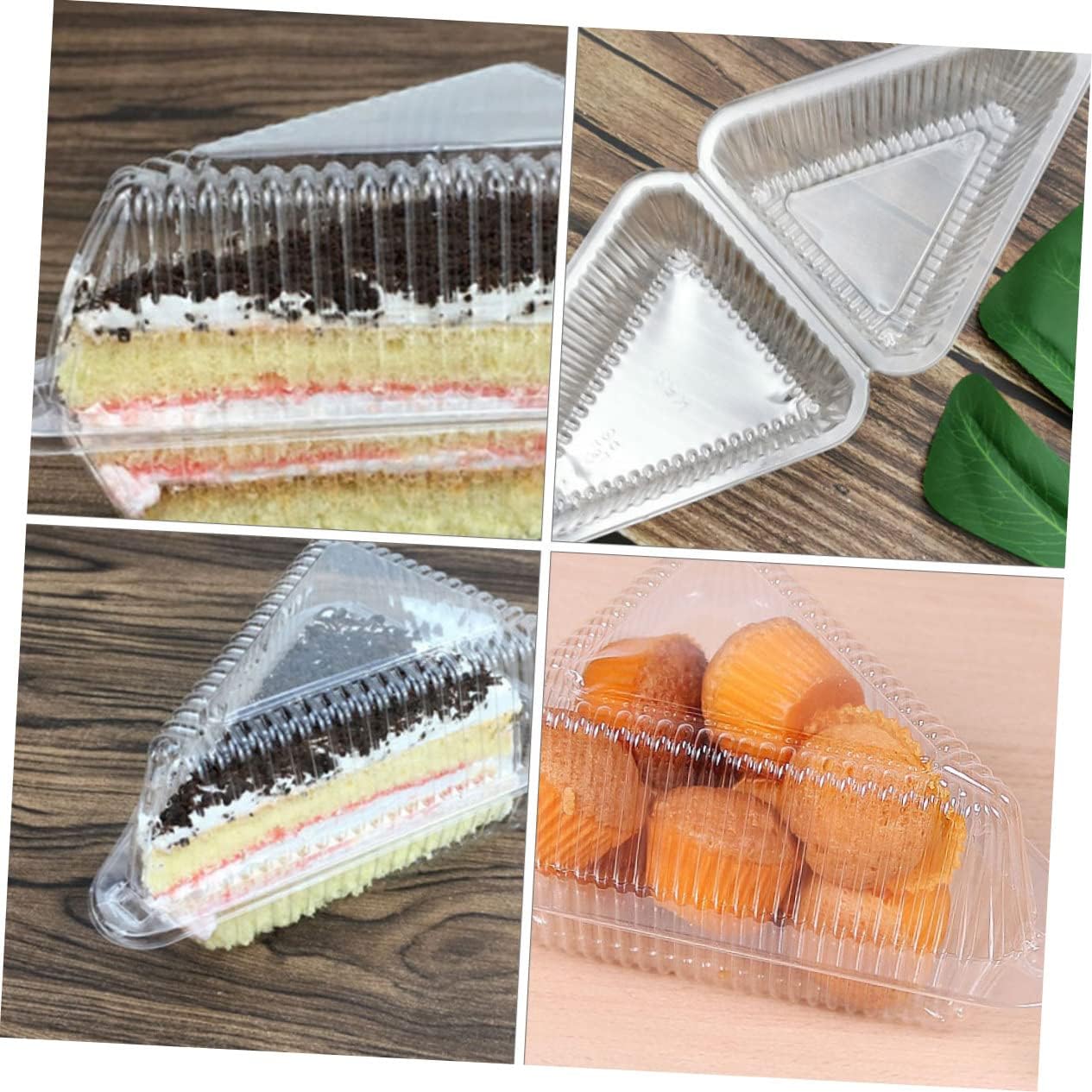 CHILDWEET 50pcs Clear Cake Carrier Boxes with Lids Transparent Triangle Cake Slice Containers for Cheesecake Dessert Storage and Transport Stackable Food Packaging for Parties and Cafes