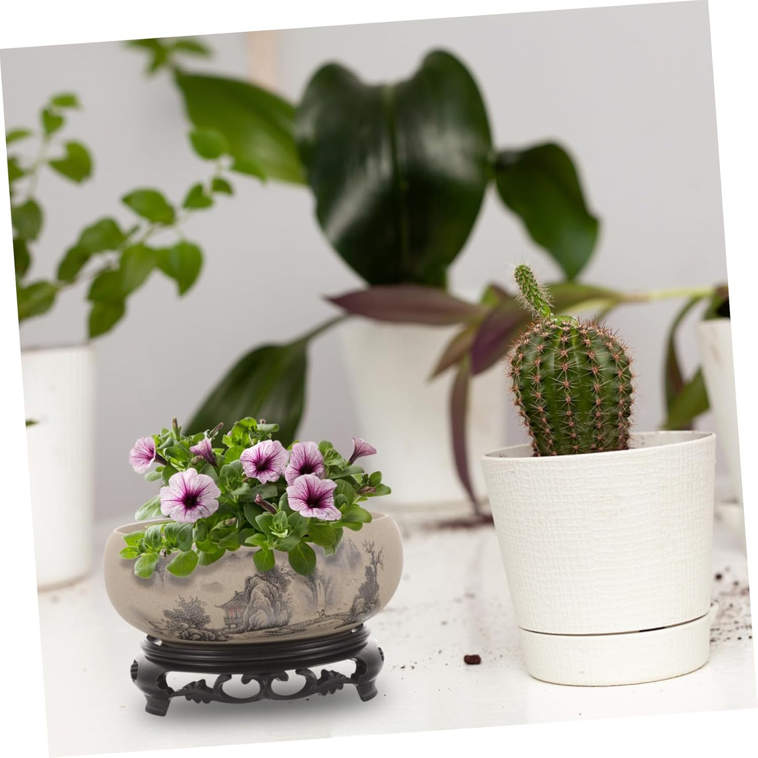 OSALADI Ceramics Water Lily Bowl Large Hydroponic Planter Garden Plant Bowl Planting Container Water Lily Container with Base Stand Fountain Bowls Fish Pond Bird Bath Bonsai Planter