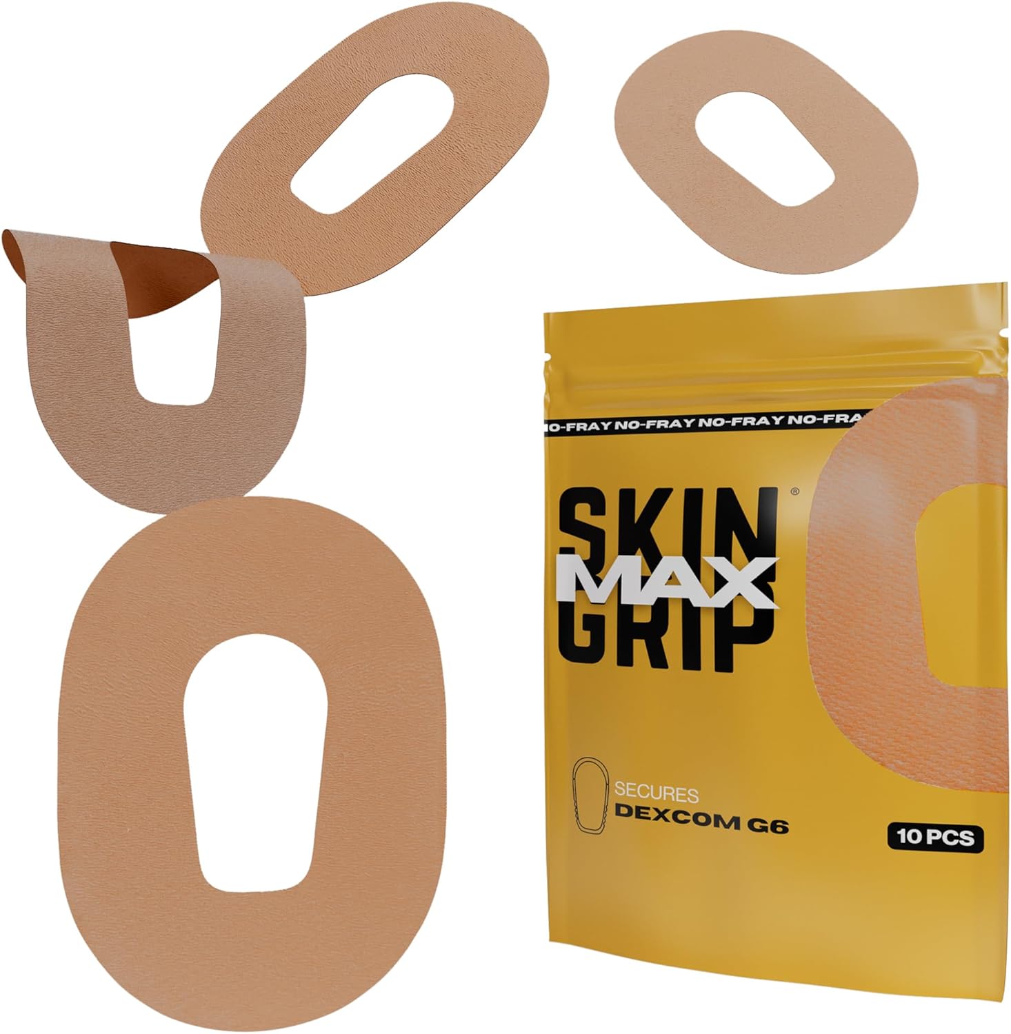 Skin Grip MAX Adhesive Patches Compatible with Dexcom G6 CGM – Pre-Cut, Non-Fraying, Extreme Adhesive Medical Tape – CGM Senor Cover, Waterproof & Sweatproof for 10-14 Days – 10 Pack, Black
