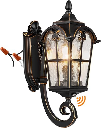 Lámpara romana negra para exteriores, lámpara de pared de 17.7 pulgadas de alto del atardecer al amanecer, lámpara de pared impermeable para porche