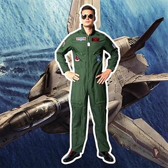 EraSpooky Men Pilot Costume Aviator Fancy Dress Halloween Party Cosplay Outfit for Adult