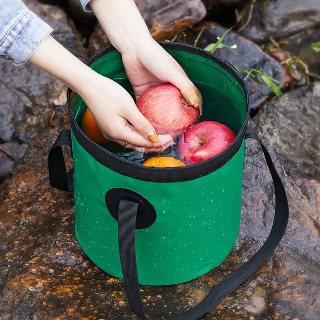 DUNAKE Faltbarer Eimer Camping, Klappbares Waschbecken, Multifunktionaler Tragbarer Wassereimer, Faltbare Runde Wanne Mit Griff, Für Reisen, Camping, Angeln, Gartenarbeit (Color : Green, Size : 10L)