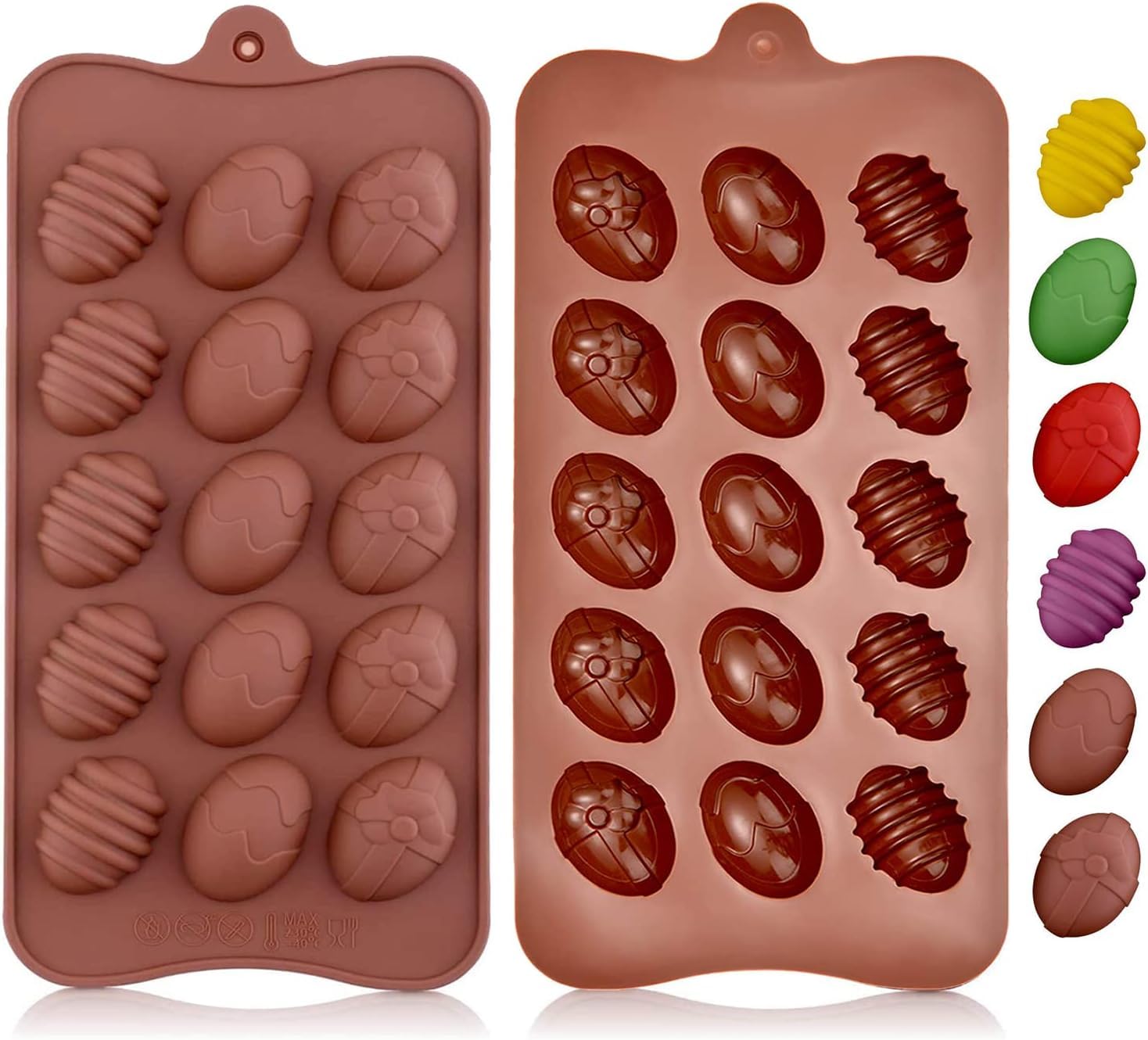 Jamboree 2 Pack Easter Egg Chocolate Mold Easter Candy Cookie Mould Silicone Baking Mold, Making Small Chocolate Cake Decoration Supplies for Candy, Cake, Lollipop, Chocolate and Ice Cube (Pack of 2)
