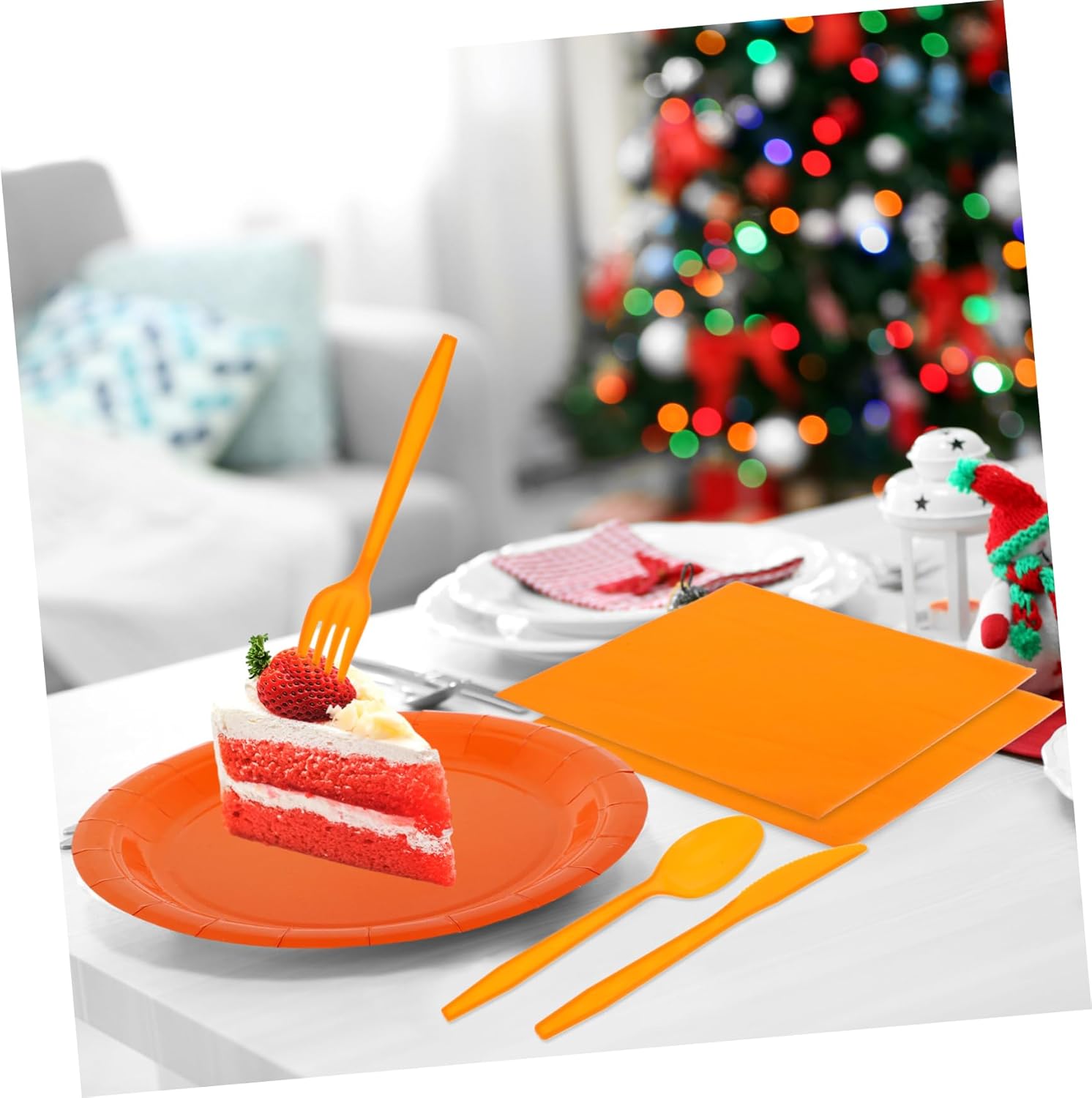 PRETYZOOM Party Dinnerware Orange Paper Plates Cups Napkins Forks Knives Tablecloth for Wedding Gatherings