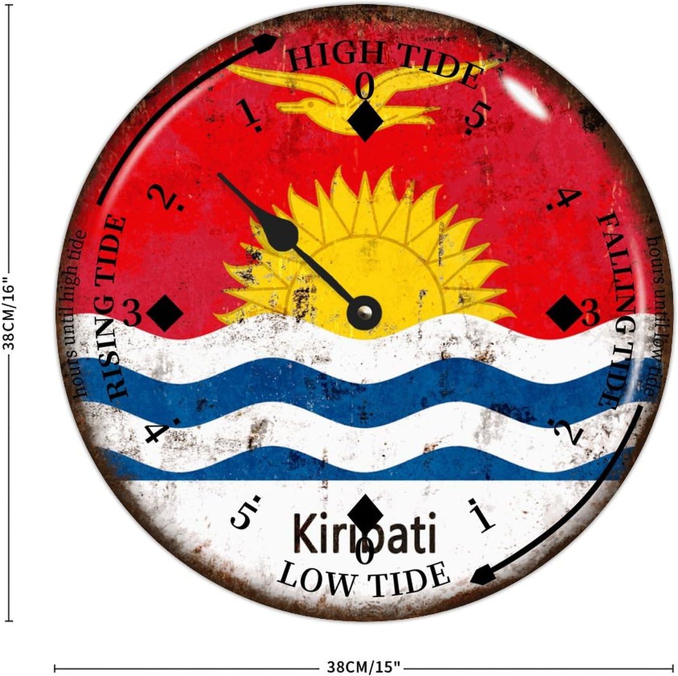 Kiribati National Flag Tide Clock Kiribati Wood Tidal Clock with High Tide Low Tide Battery Operated Clock 15x15 in Wall Hanging Tide Movement Clock for Beach House Cottage