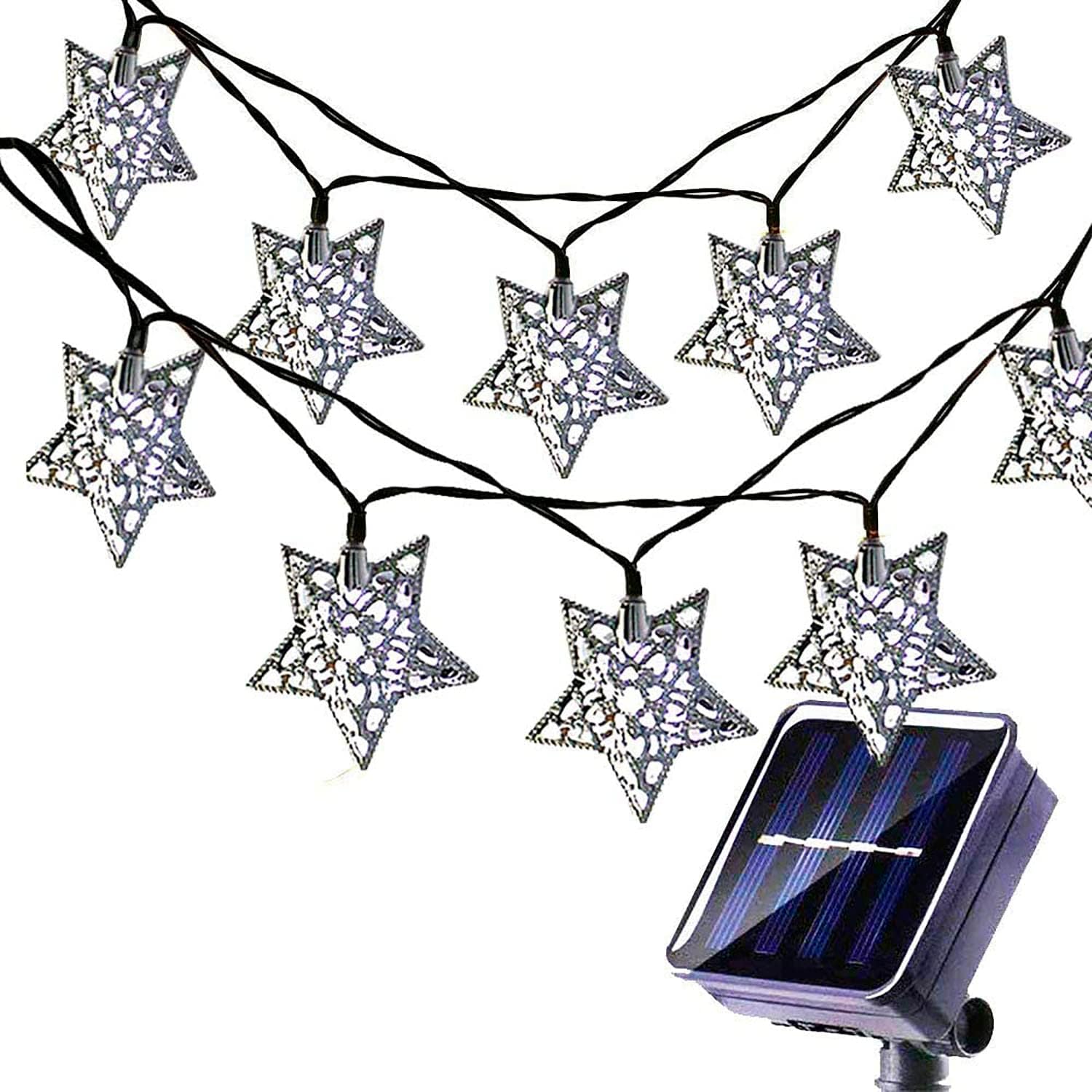 WONFAST Solar Star String Lights, 15.7FT 20LED Moroccan Metal Stars Solar Fairy Lantern Night
