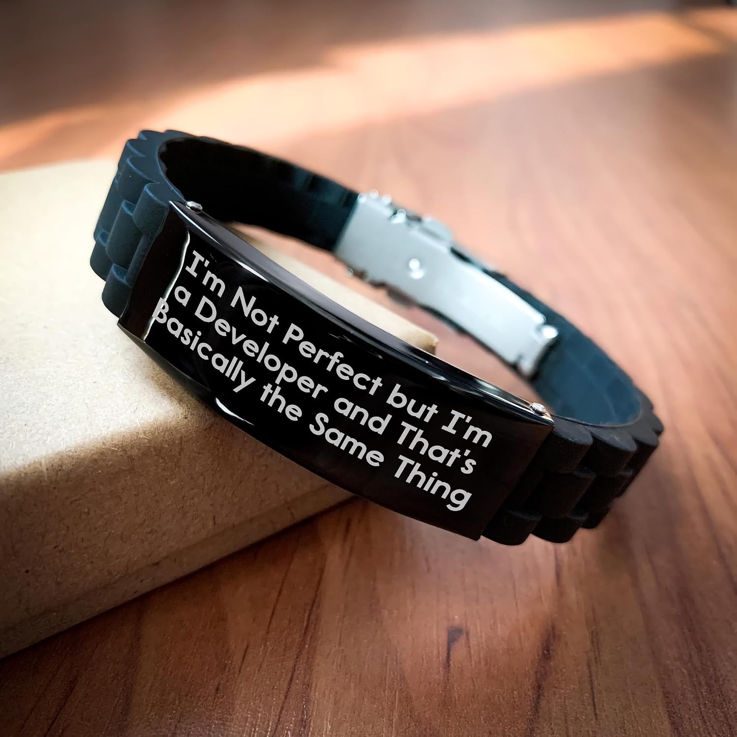 Funny Developer Quotes Glide lock Clasp Bracelet Gift for Men Women Friends Coworkers, Birthday Unique DevOps Gift