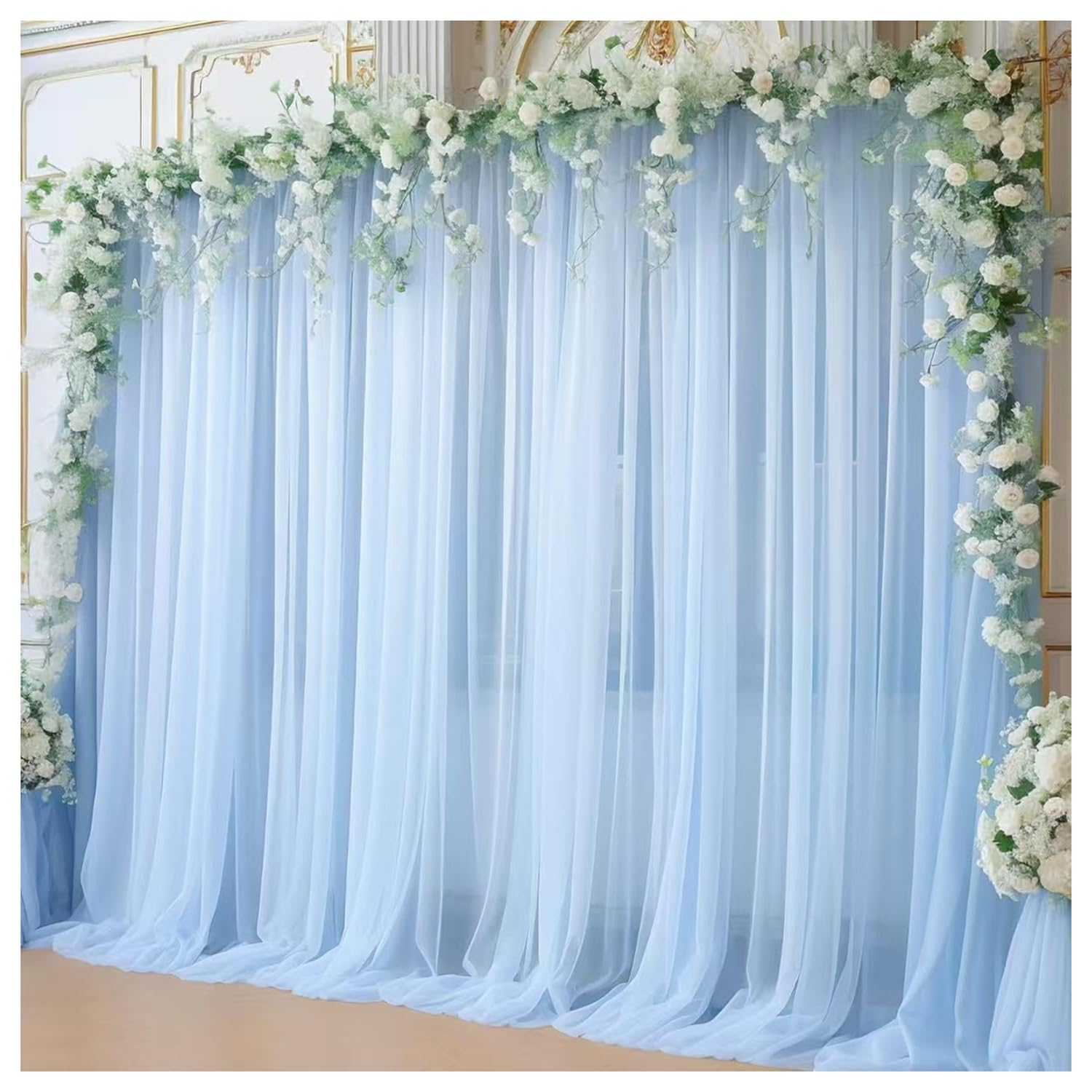 Tulle organza bleu clair 75x5000cm pour arche de mariage