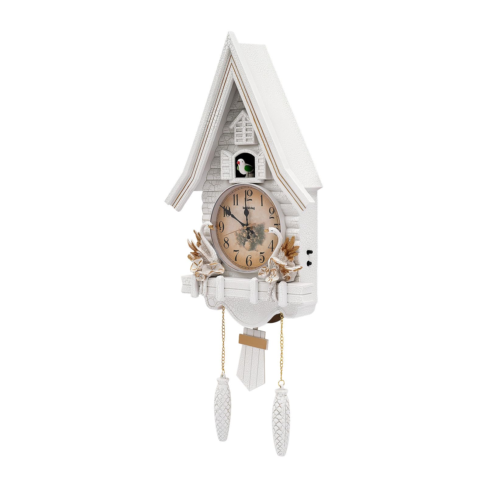 Moderne Wanduhr, weiß, leise, Kuckucksuhr, weiße Wanduhr, dekorative Wanduhr, Glockenfunktion, verstellbar, für Schlafzimmer, Wohnzimmer, Küche, Büro, Batterien nicht im Lieferumfang