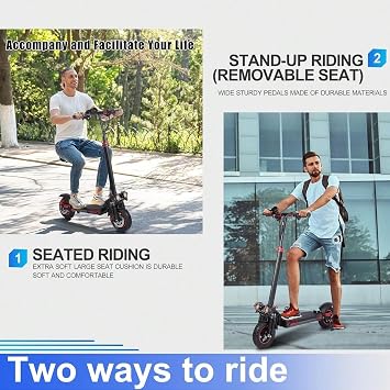 1200W Electric Scooter 48V 18Ah,Twin - Shock Front Suspension,Comfortable Commuting eScooter with Seat for Adult 11 All-Terrain Fat Tires,Max 34MPH 31Miles Cruising Range