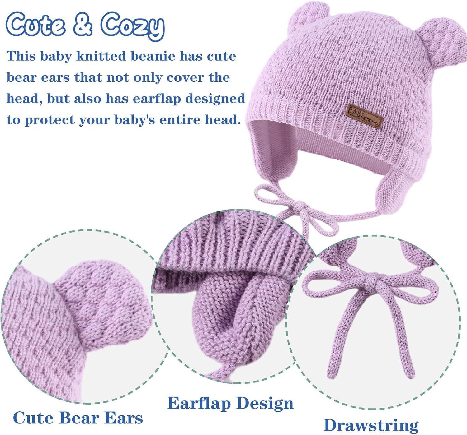 JANGANNSA Cute Knitted Boys Girls Christmas Beanie Warm Earflap Winter Hat Infant Toddler Baby Beanie 0-2Y - Image 3