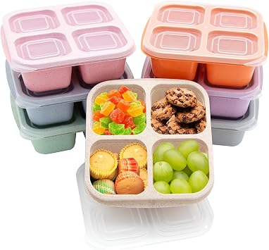 7 Pack Bento Lunch Box ,4 Compartment Snack Containers,Divided Meal Prep Lunch Containers, Kids/Toddle/Adults,Food Storage for School, Work and Travel