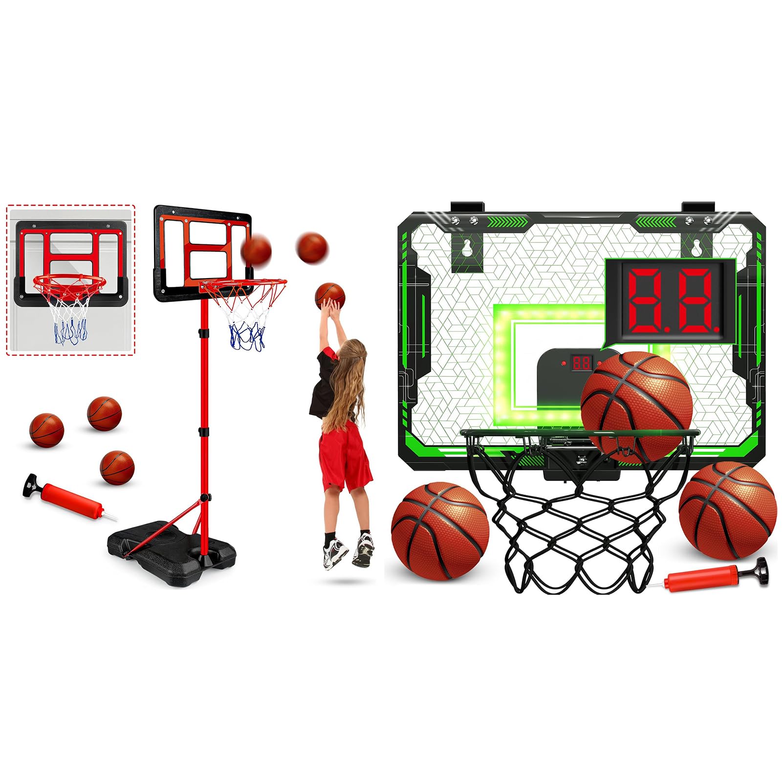 Birthday for Boys Age 3 4 5 6 7 8 9, Kids Basketball Hoop with Stand & Mini Basketball Hoop with Electronic Scoreboard, Indoor Outdoor Sport Toys