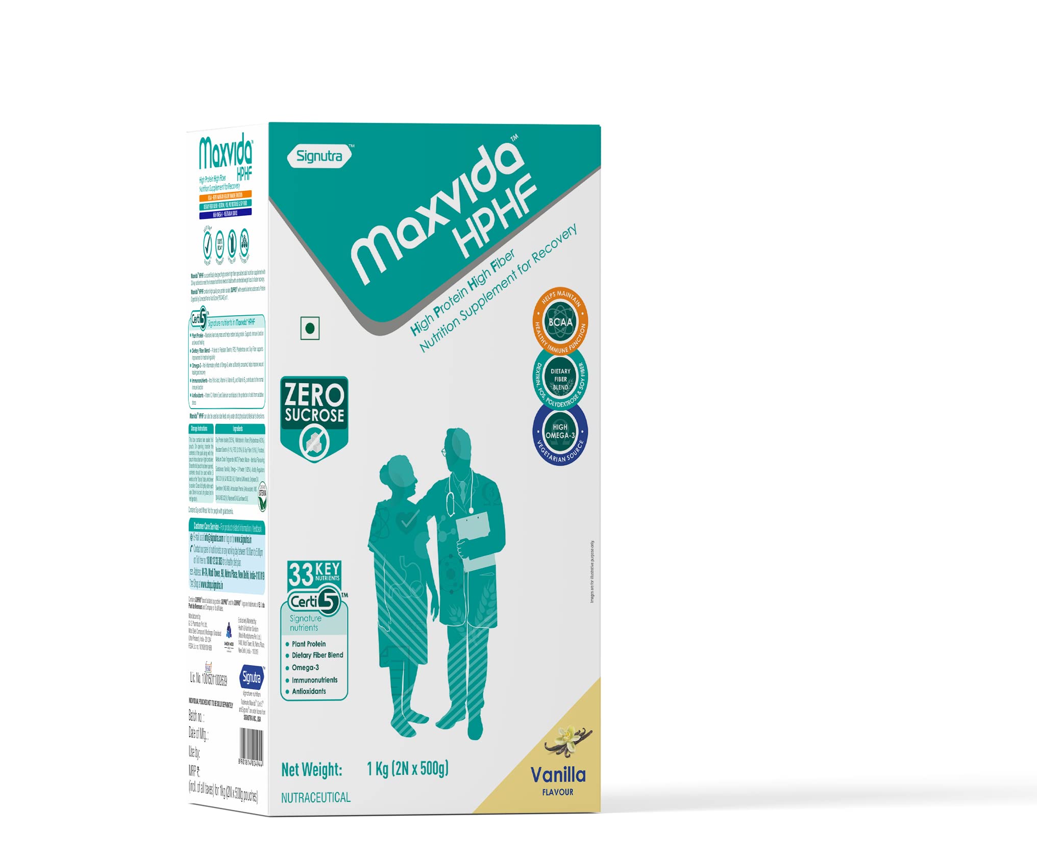 Maxvida HPHF-High Protein High Fiber Nutritional Supplement for Recovery-BIB (1000g,Vanilla Flavour)