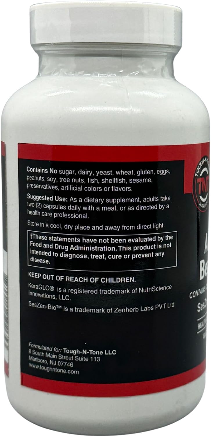 TOUGH-N-TONE Advanced Beauty Care – Vegan Biotin with SesZen-Bio®, KeraGLO® Keratin, Fo-Ti & Hyaluronic Acid – Hair, Skin & Nail Support Supplement – Non-GMO & Gluten-Free