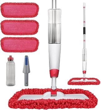 Microfiber Spray Mop for Floor Cleaning with 3 Washable Pads | 700ML refillable bottle, 360 swivel head, scrubber included, wet/dry for hardwood/laminate floors, home cleaning kit