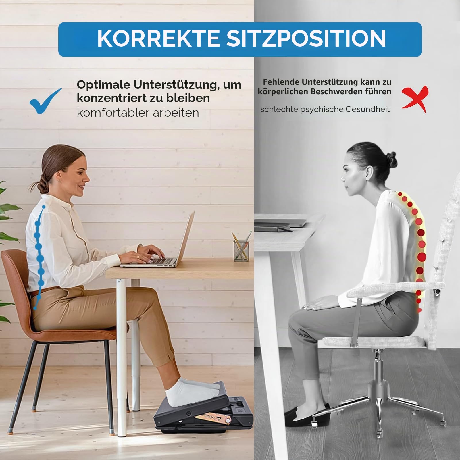 Schreibtisch Fußstütze, Verstellbare Ergonomische Fußstütze mit Massageoberfläche, 4 Höhen- & 3 Neigungseinstellungen, Rutschfeste Büro Fußstütze für Haltungsunterstützung und Beinkomfort