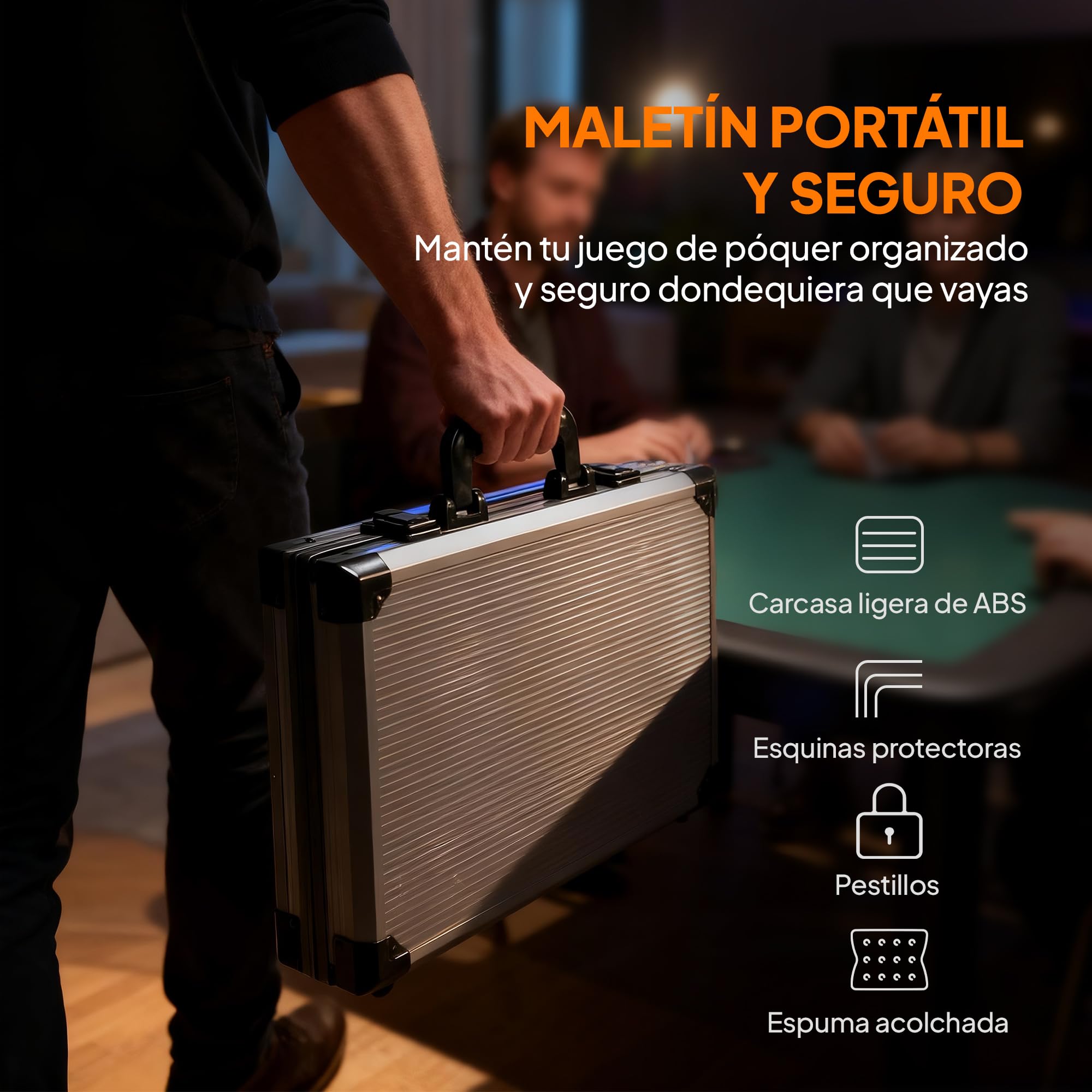 SPORTNOW Juego de Póker Profesional, Maletín de Póker con 400 Fichas de 11,5 g, 2 Barajas de Cartas, 5 Dados, Tapete y Botón de Crupier, para 9-10 Jugadores, Gris