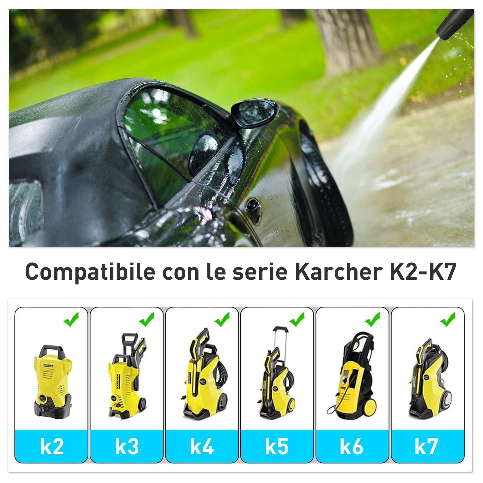 Lancia ad Alta Pressione per Kärcher K2 K3 K4 K5 K6 K7, LeapBeast Regolabile Tubo a Getto Ugello a Spruzzo Kit di Ricambio per Lancia per Idropulitrice con Ugello, Accessori per la Pulizia di Auto