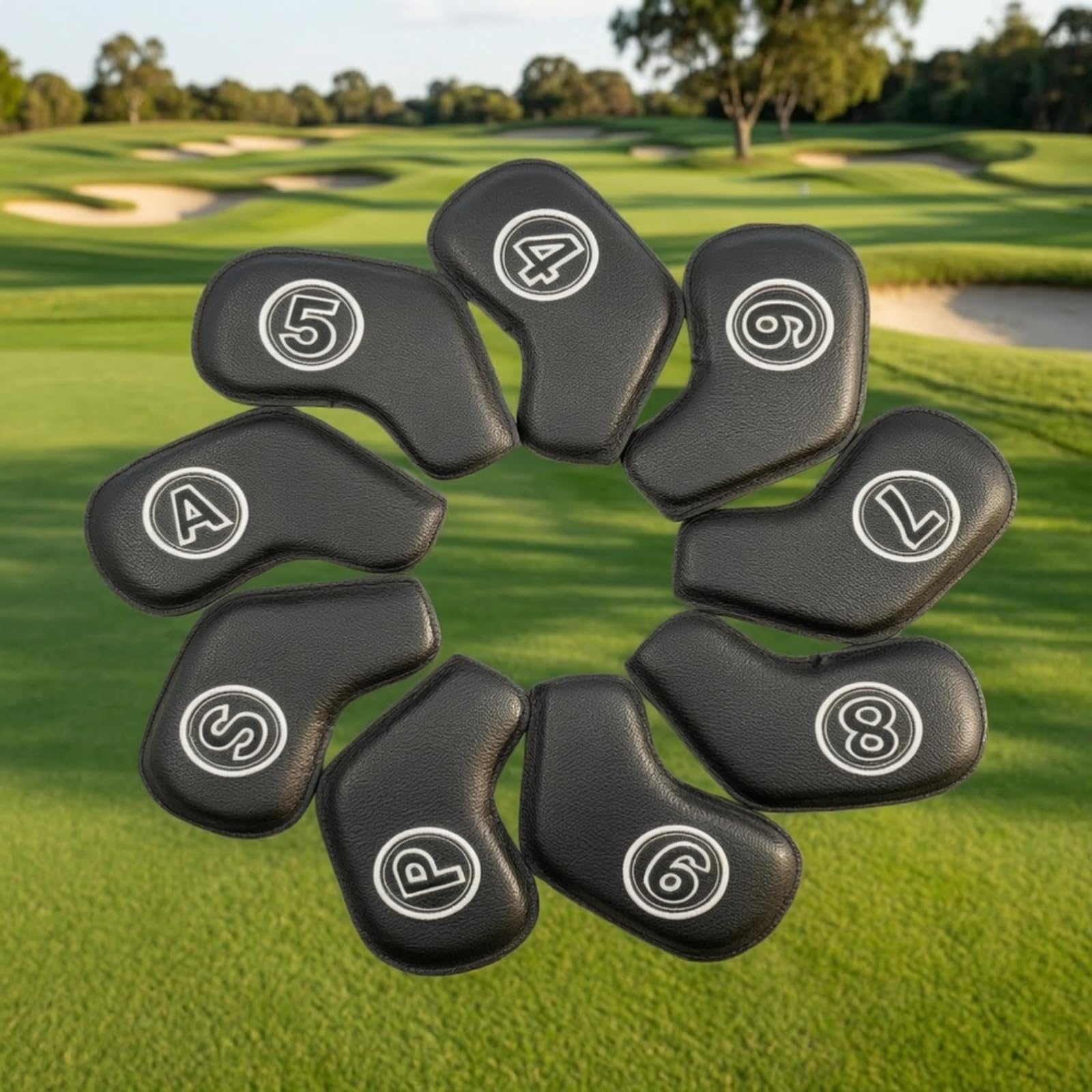 Golf Schlägerkopf Abdeckung Eisen Schutzhülle Headcover Überzug Set PU Wasserdicht Gepolstert Formstabil mit Nummernmarkierung für Training Reise Golfplatz