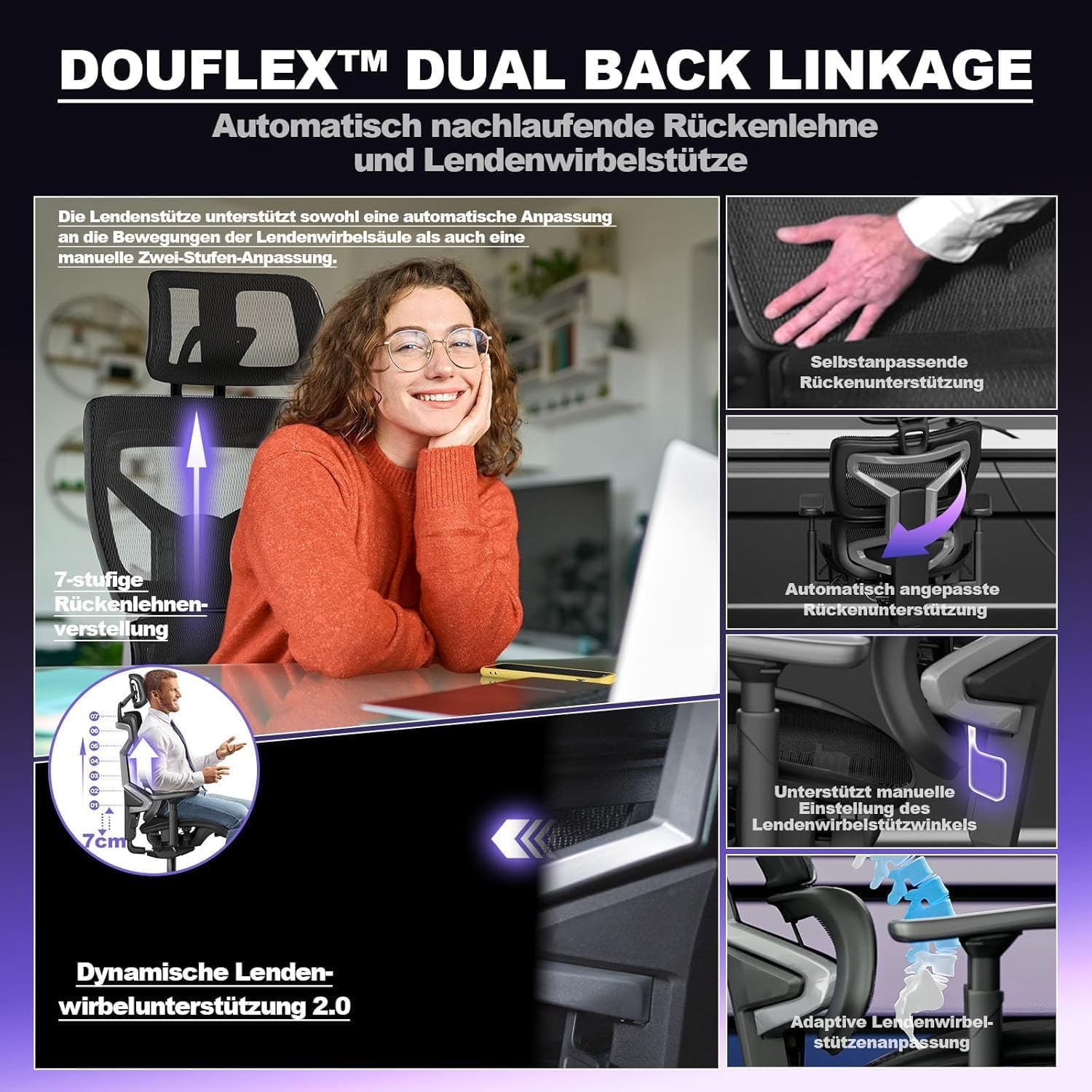 Image showing Douflex Dual Back Linkage and Dynamic Lumbar Support 2.0