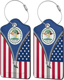 Belize Belizean America Flag Funny Printed Zipper Leather Luggage Tags Privacy Cover ID Label with Stainless Steel Loop Address Card for Men Women Suitcase Travel Bag
