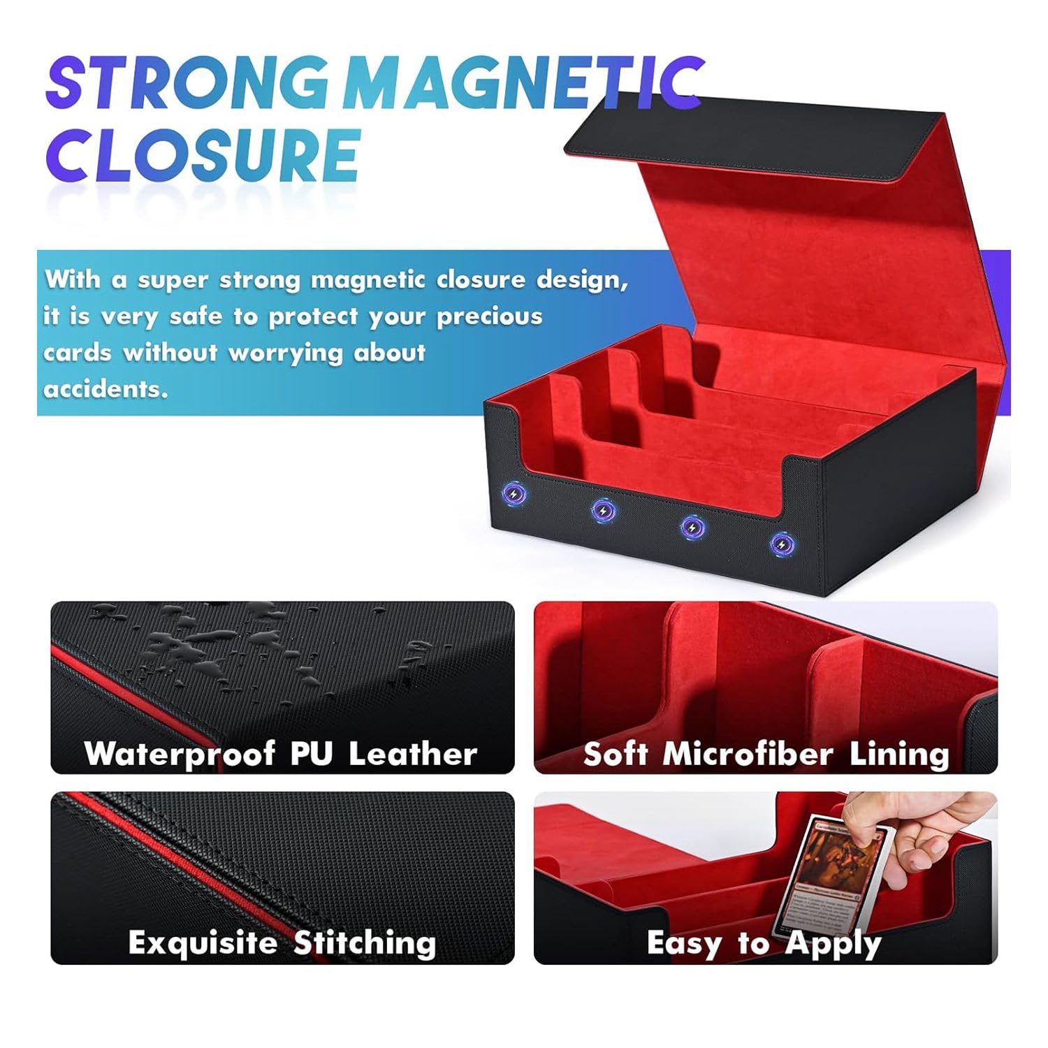 Scatola Porta Carte per Carte Collezionabili, Porta Carte con Chiusura Magnetica per Mazzo con Caricamento Laterale Superiore Scatola per Carte da Gioco Nero+Rosso Resistente